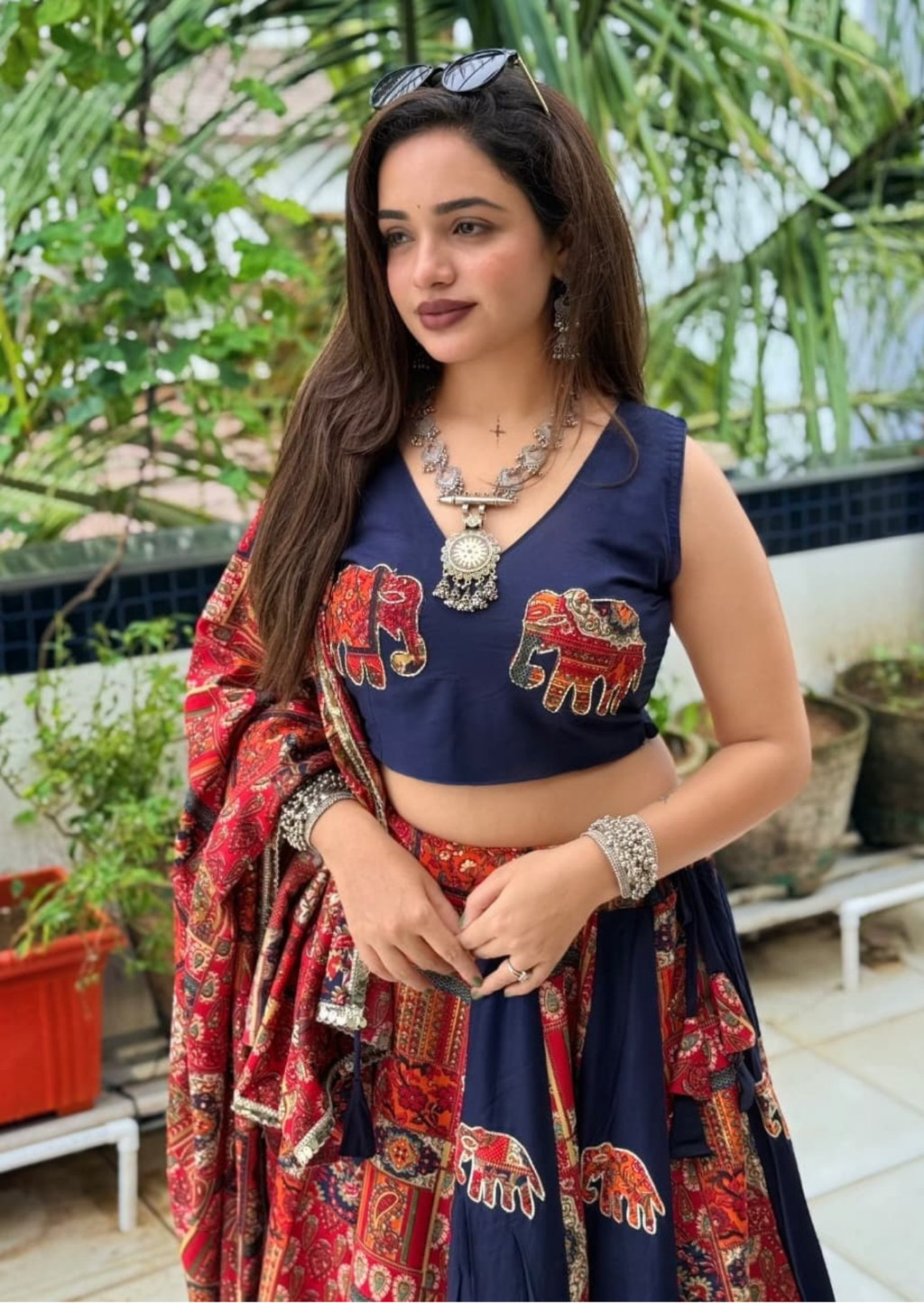 Deep Blue Elephant Applique Pure Reyon Lehenga Set